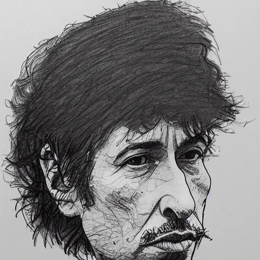 Prompt: a realistic yet scraggly portrait sketch of the side profile of a stern and sophisticated bob dylan, trending on artstation, intricate details, in the style of frank auerbach, in the style of sergio aragones, in the style of martin ansin, in the style of david aja, in the style of mattias adolfsson