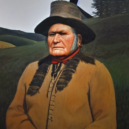 Image similar to painting of chief joseph, in the style of andrew wyeth, award winning, detailed, 4 k, hd