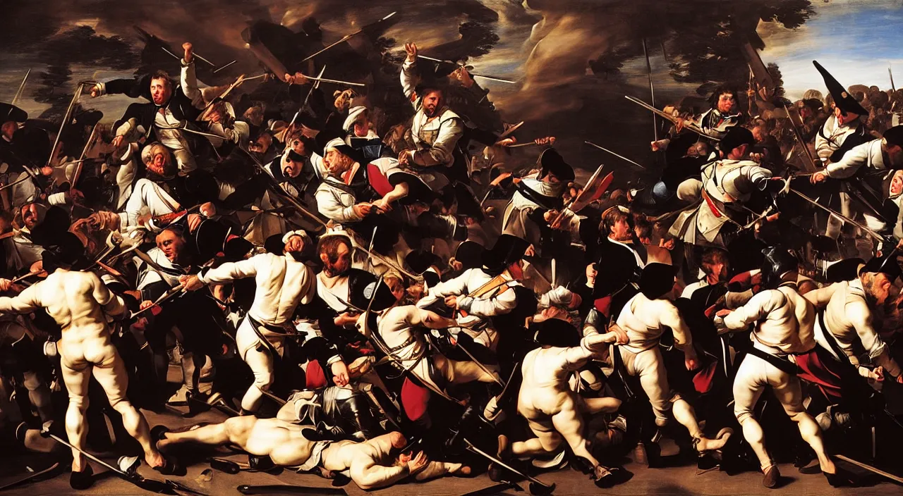 Image similar to portrait fashion editorial of french revolution storming of the bastille, highly detailed, by caravaggio, by peter paul rubens, by erwin olaf