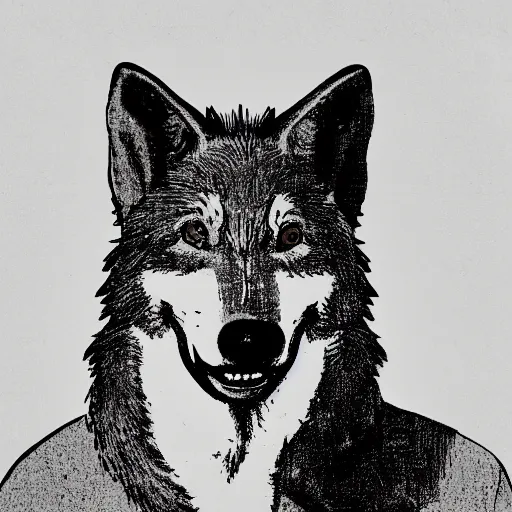 Image similar to portrait of retarded wolf, propaganda style