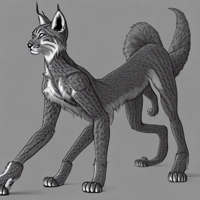 Image similar to the full body of anthropomorphic lynx fursona from behind wearing a steampunk suit as unimaginably beautiful, gorgeous, elegant, young woman with lynx head, an ultrafine hyperdetailed illustration by furaffinity, intricate linework, white fur, unreal engine 5 highly rendered, global illumination, radiant light, detailed and intricate environment