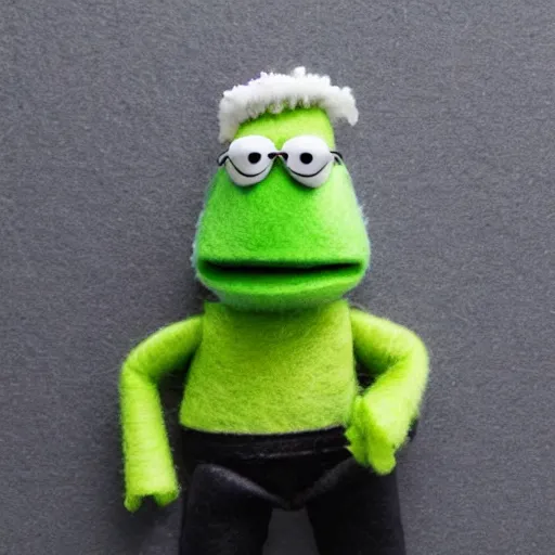 Image similar to walter white as a muppet. highly detailed felt. hyper real photo. 4 k.