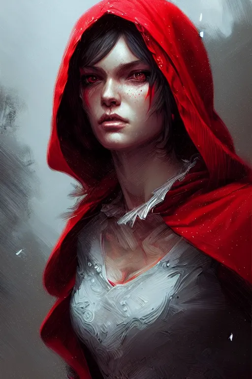 Prompt: a detailed beautiful portrait of red riding hood, intricate, highly detailed, digital painting, artstation, concept art, sharp focus, illustration, art by greg rutkowski and Ross Tran