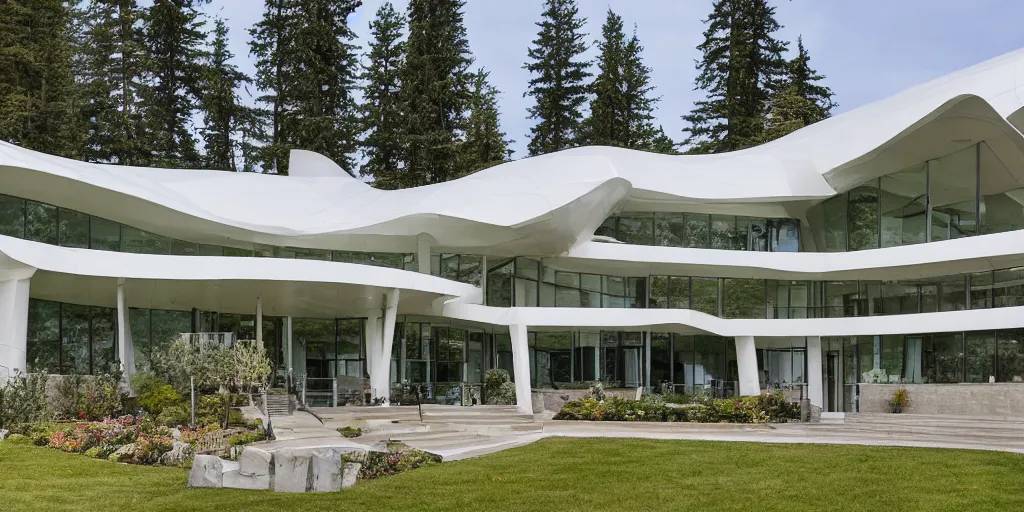 Image similar to large residence in the style of the pacific science center, white arches