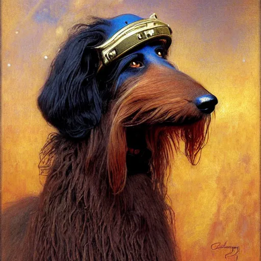 Prompt: portrait of a male furry afghan hound dog in a police uniform. shadowrun furaffiniy cyberpunk fantasy highly detailed painting by gaston bussiere craig mullins jc leyendecker gustav klimt artgerm greg rutkowski john berkey, bergey, craig mullins, ruan jia, raymond swanland, jeremy mann, tom lovell, alex malveda