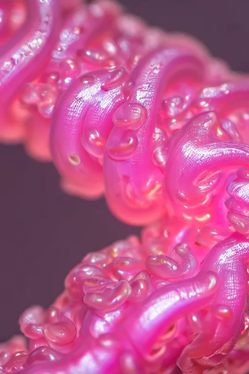 Image similar to high quality macro photo pearlescent gelatinous worms! gorgeous highly detailed hannah yata elson peter cinematic pink lighting high quality low angle hd 8k sharp shallow depth of field