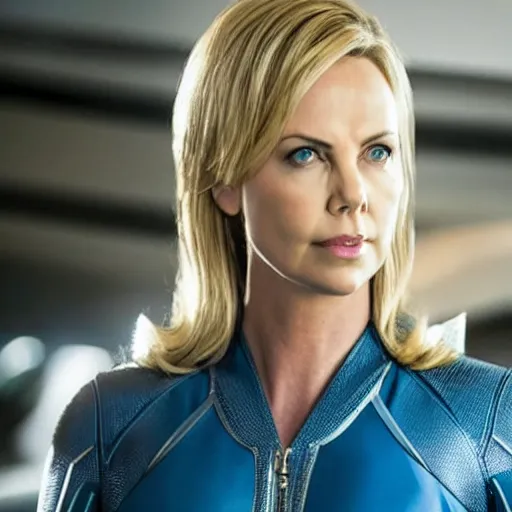 Prompt: movie film still of Charlize Theron as Sue Storm in a new Fantastic Four movie, cinematic