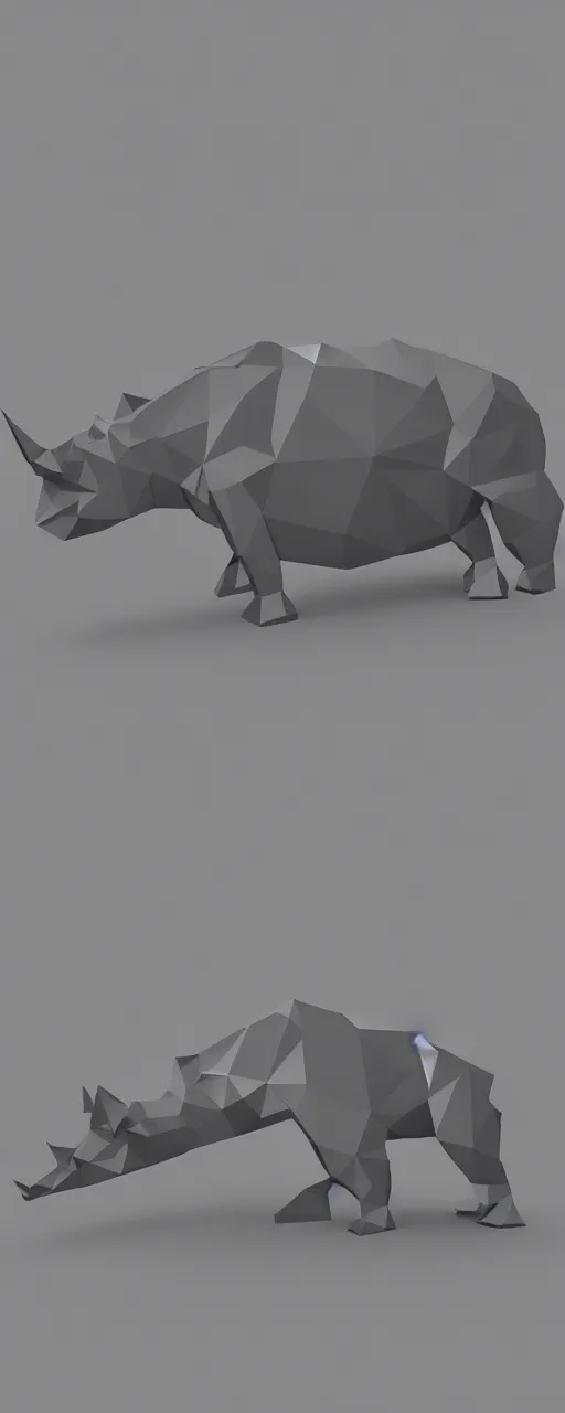 Prompt: transparent glass rhino low poly raytraced