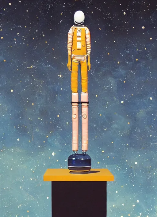 Prompt: a surreal contemporary ceramic sculpture of an astronaut on a plinth, by victo ngai, by hikari shimoda, by tracie grimwood, plain black background