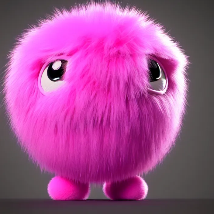 Image similar to high quality 3 d render hyperrealistic very cute big pink little spherical creature, plush mascot, short spiky dense fluffy smooth hair, isometric 3 d, pink fluffy fur, 1 5 0 mm, beautiful natural soft light, rim light, smooth background, artstation, ultra detailed, elegant, ultra detailed, metallic armor, octane render