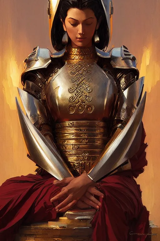 Prompt: buddhism, armor, painting by greg rutkowski, j. c. leyendecker, artgerm