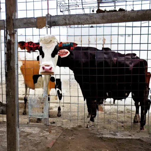 Image similar to dirty bottle of milk and a cow inside slaughterhouse