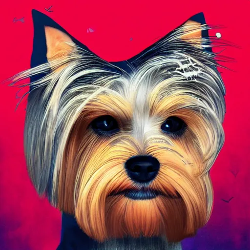 Prompt: witchhouse album art of a yorkshire terrier