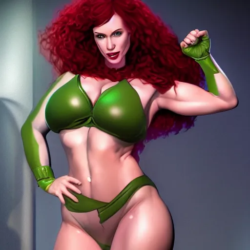 Prompt: Christina Hendricks dressed She Hulk posing for an erotic magazine cover, Highly Detailed, cinematic lighting, intricate, artstation, Artgerm, high detail 8k render, Trending on artstation