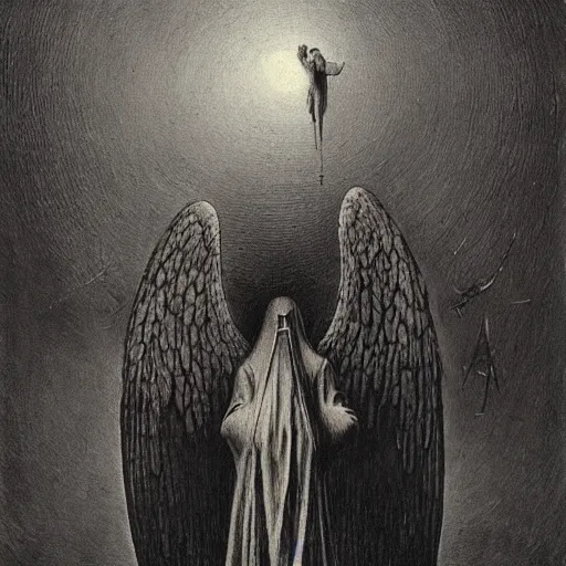 Prompt: the angel of death by hieronymus bosch and zdzisław beksinski