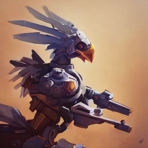 Image similar to greg manchess portrait painting of fully armored chocobo as overwatch character, out of control, medium shot, asymmetrical, profile picture, organic painting, sunny day, matte painting, bold shapes, hard edges, street art, trending on artstation, by huang guangjian and gil elvgren and sachin teng