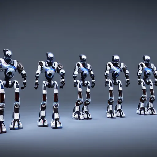 Image similar to fleet of t - 8 0 0 robots, highly detailed, photorealistic shot, bright studio setting, studio lighting, crisp quality and light reflections, unreal engine 5 quality render