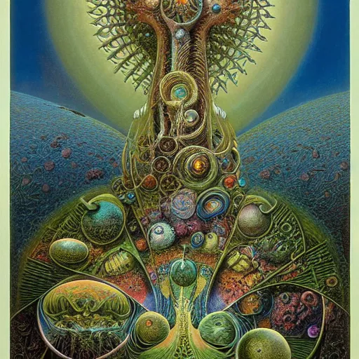 Image similar to divine chaos engine by roger dean and andrew ferez, symbolist, visionary, detailed, realistic, surreality, art forms of nature by ernst haeckel