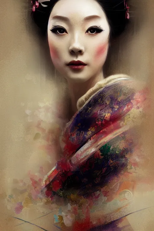 Prompt: geisha prima ballerina, gorgeous, ethereal, close - up portrait, intricate, elegant, volumetric lighting, scenery, digital painting, highly detailed, artstation, sharp focus, illustration, concept art, ruan jia, steve mccurry