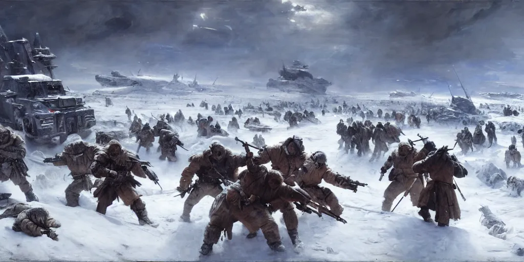 Image similar to the battle of hoth painted by jan matejko and grzegorz rutkowski. oil on canvas, sharp focus, cinematic atmosphere, detailed and intricate, perfect anatomy, detailed and intricate environment and characters