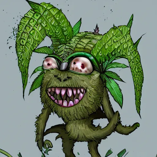 Image similar to A fierce plant monster, highly detailed, digital art, sharp focus, trending on art station, leaves, moss, ferns, ape