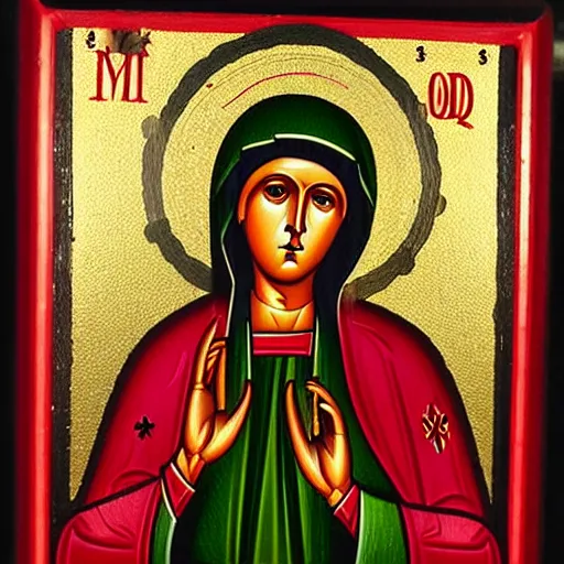 Image similar to virgin mary smoking a joint orthodox iconography