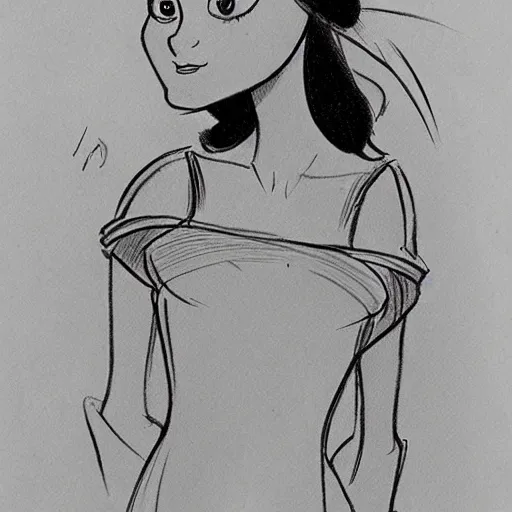 Image similar to milt kahl sketch of princess padme from star wars episode 3