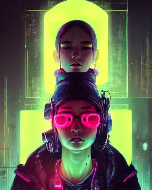 Image similar to detailed portrait neon operator girl, cyberpunk futuristic, neon, reflective puffy coat, decorated with traditional japanese by ismail inceoglu dragan bibin hans thoma greg rutkowski alexandros pyromallis nekro rene margitte, illustrated, perfect face, fine details, realistic shaded, fine - face, pretty face