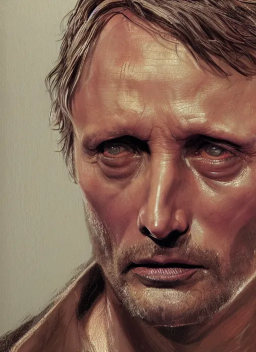 Image similar to portrait of Mads Mikkelsen as Hannibal Lecter, highly detailed, centered, solid color background, digital painting, artstation, concept art, smooth, sharp focus, illustration, artgerm, donato giancola, Joseph Christian Leyendecker, Les Edwards, Ed Repka, WLOP, Artgerm