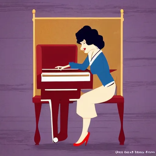 Prompt: vintage ship woman sitting in an piano, retro cartoon