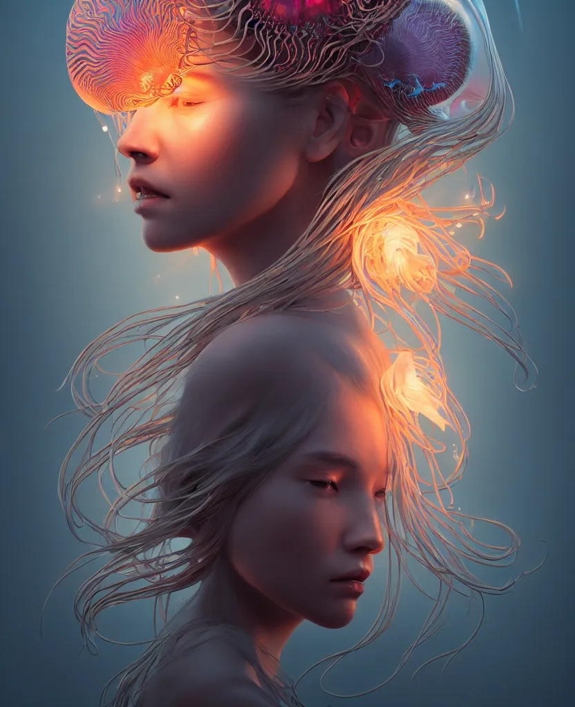 Image similar to goddess portrait. jellyfish phoenix head. intricate artwork by Tooth Wu and wlop and beeple. octane render, trending on artstation, greg rutkowski very coherent symmetrical artwork. cinematic, hyper realism, high detail, octane render, 8k