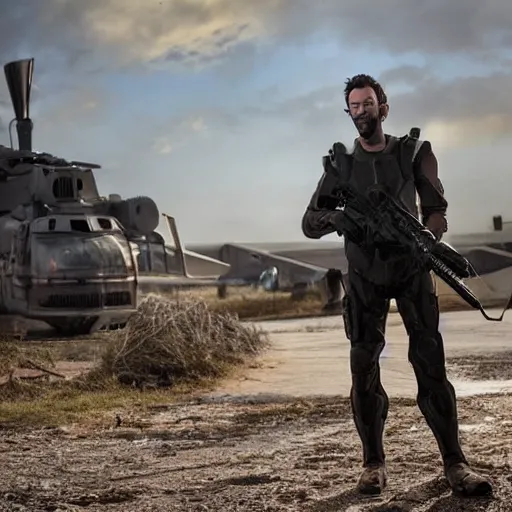 Image similar to NCIS New Orleans actor Rob Kerkovich in the tv series Halo, cinematic film still, atmospheric lighting