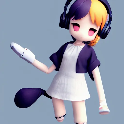 Image similar to cute fumo plush of a girl with studio headphones dabbing, anime girl, vray