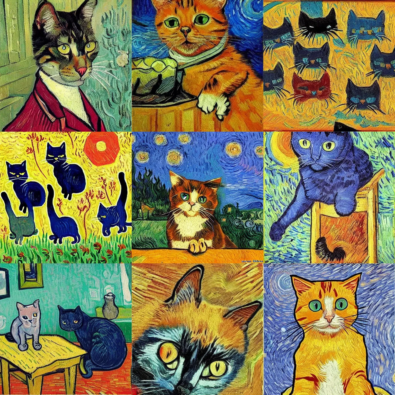 Prompt: cats in the style of Van Gogh