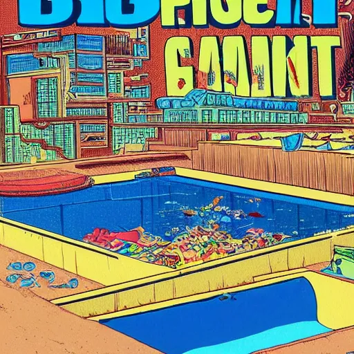 Image similar to big pool sunk in the ground like a damn garbage can, in the style of ron english, in the secondary style of matt bors, by david wojnarowicz, shock art, poster art, 8 k concept art, trending on behance