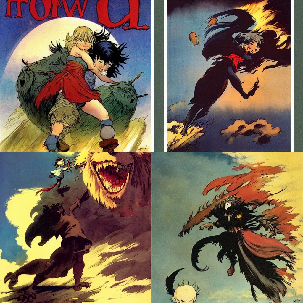 Prompt: howls moving castle by frank frazetta