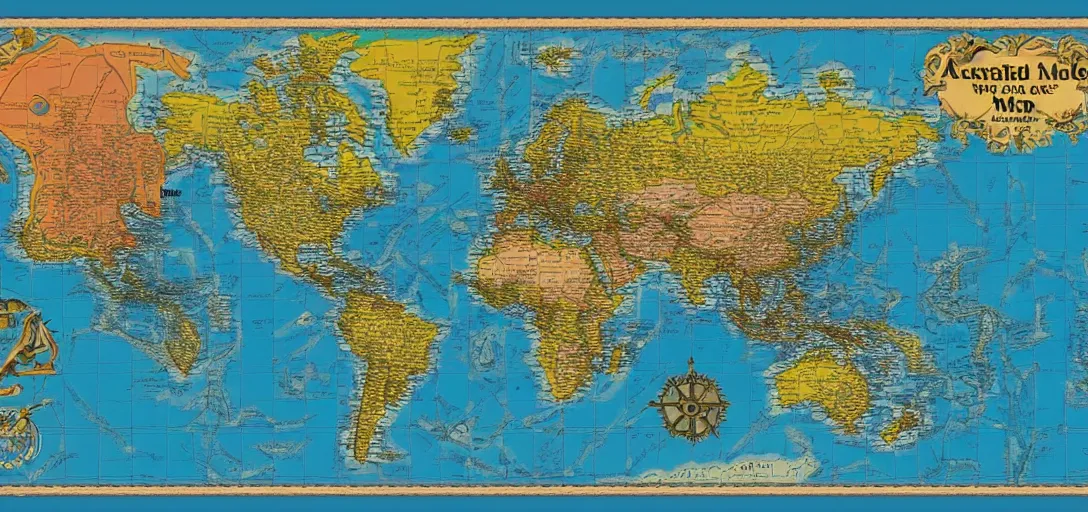 Prompt: accurate world map in the style of a pirate's map