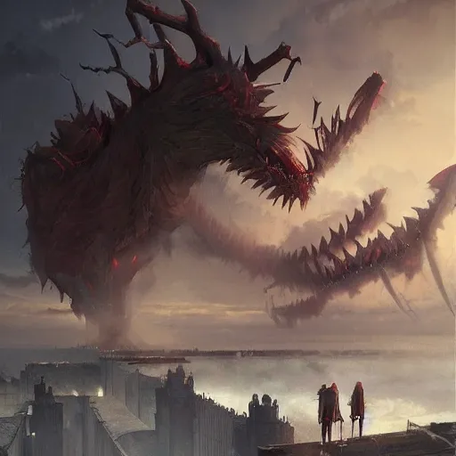 Image similar to shingeki no kyojin, art by greg rutkowski