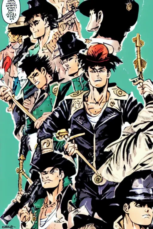 Image similar to corto maltese meets jotaro kujo, morioh, comic book