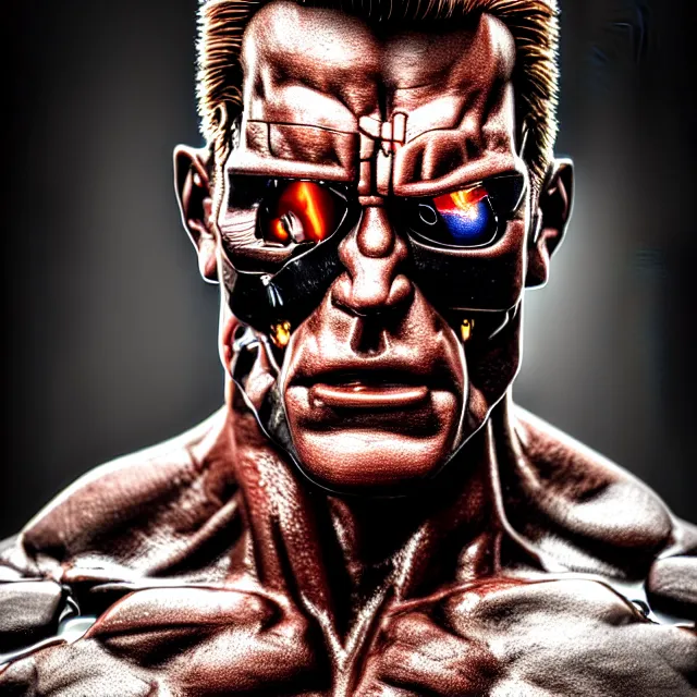 Image similar to terminator, steroids to the max, highly detailed, 4 k, hdr, smooth, sharp focus, high resolution, award - winning photo, boris valejo, photorealistic