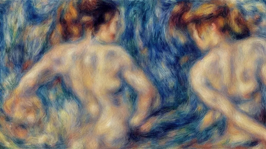 Image similar to abstract art painting figures lines forms geometry in style of pierre - auguste renoir, fotorealistic, high details,