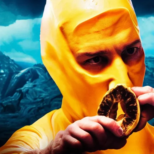 Prompt: jesse pinkman eating a banana submerged in lava