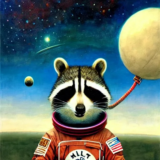 Image similar to astronaut racoon holding a sign that says hello by esao andrews