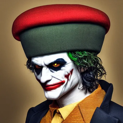 Prompt: professional portrait of the 2 0 1 9 joker wearing an ancient gallic helmet, 8 k, very detailed, very intricate,