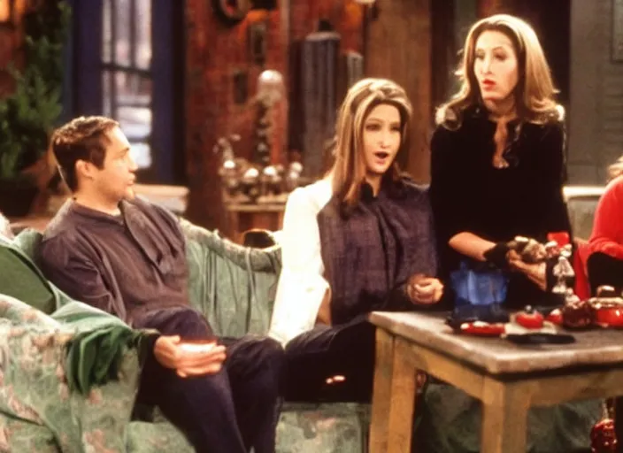 Prompt: a film still of cthulhu doing a guest appearance in tv show friends, season 3 ( 1 9 9 7 )