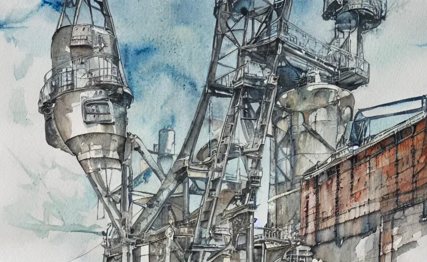 Image similar to Industrial complex Watercolor, highly detailded