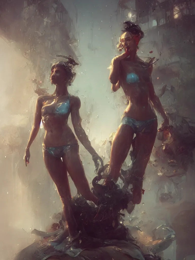 Image similar to wet t - shirt contest girl at disneyworld, 3 d render, hyper realistic detailed portrait, ruan jia, wlop. scifi, fantasy, hyper detailed, decolletage, confident pose, octane render, concept art, peter mohrbacher