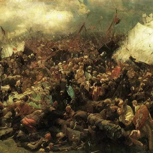 Image similar to the last battle, oil on canvas, ilya repin, 1 8 7 3