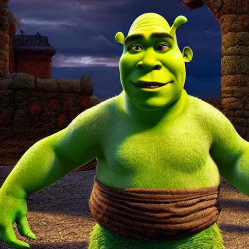 Prompt: shrek wearing clothes