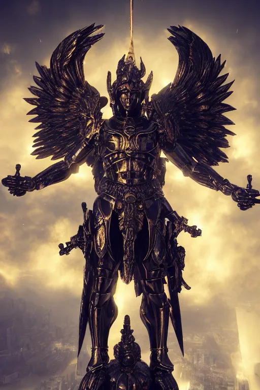 Image similar to archangel micheal by tsuyoshi nagano, illustration, cinematic lighting, hyperdetailed, 8 k, symmetrical, frostbite 3 engine, cryengine, dof, trending on artstation, digital art, crepuscular ray